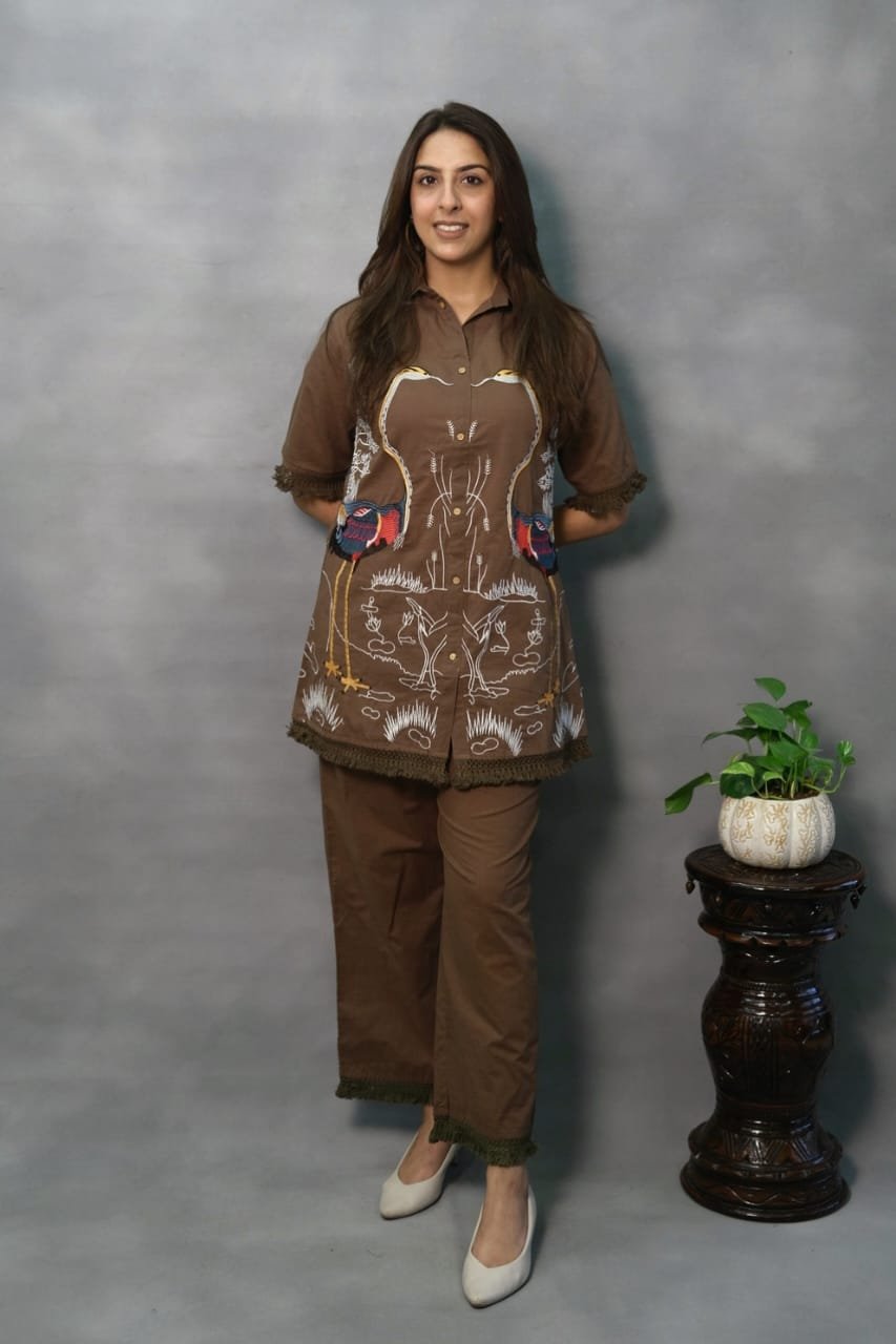 Brown Coord Set with Elegant Embroidery Work